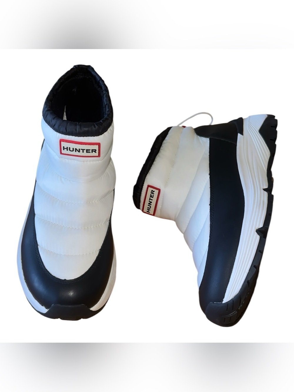 NWT  $150 Hunter Anne Waterproof Snow Boots White/Black Pull On Quilted Women's - Picture 9 of 12